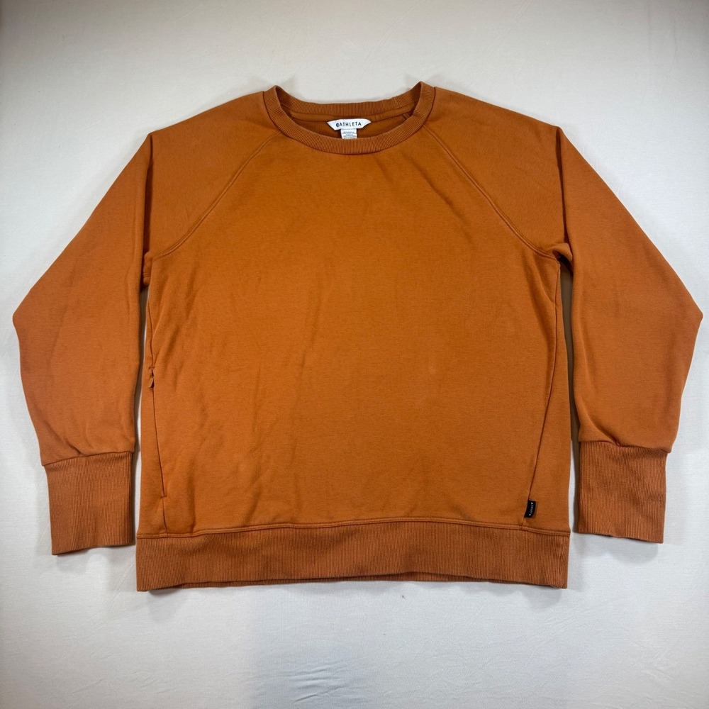 Athleta Triumph Crewneck Sweatshirt Burnt Orange Fleece Thumbholes Large